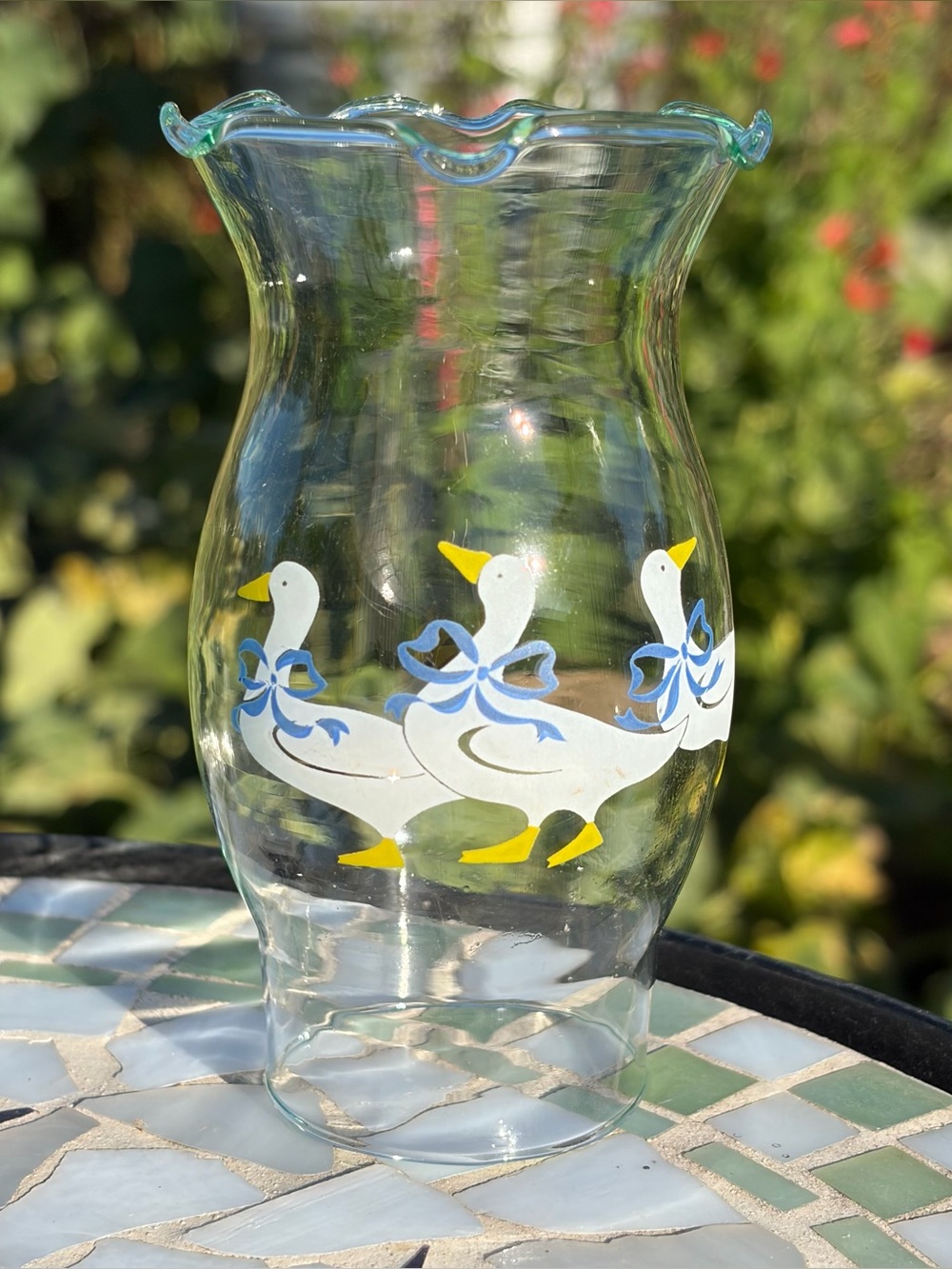 Vintage Country Geese Mini Oil Lamp Chimney Glass 4” Tall Replacement Shade 80s
